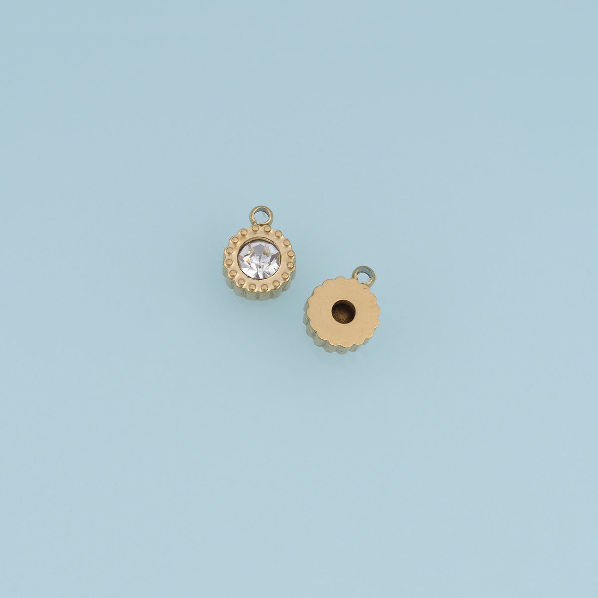 Round Crystal Pendant,14K Gold Clear Stone Beaded Edge Charm DIY Charm for Necklace Bracelet Making