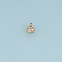 Round Crystal Pendant,14K Gold Clear Stone Beaded Edge Charm DIY Charm for Necklace Bracelet Making