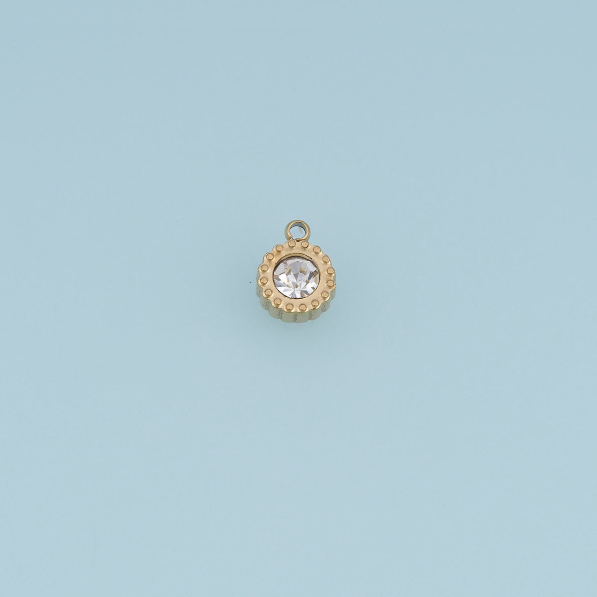 Round Crystal Pendant,14K Gold Clear Stone Beaded Edge Charm DIY Charm for Necklace Bracelet Making