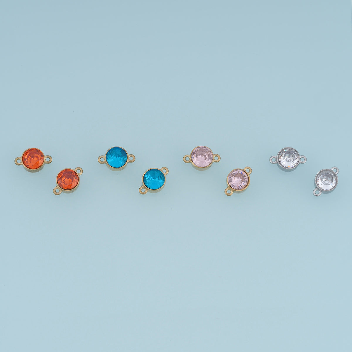 Round Crystal Connector,14K Gold Silver Colorful Gemstone Charm DIY Charm for Necklace Bracelet Making