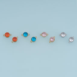Round Crystal Connector,14K Gold Silver Colorful Gemstone Charm DIY Charm for Necklace Bracelet Making