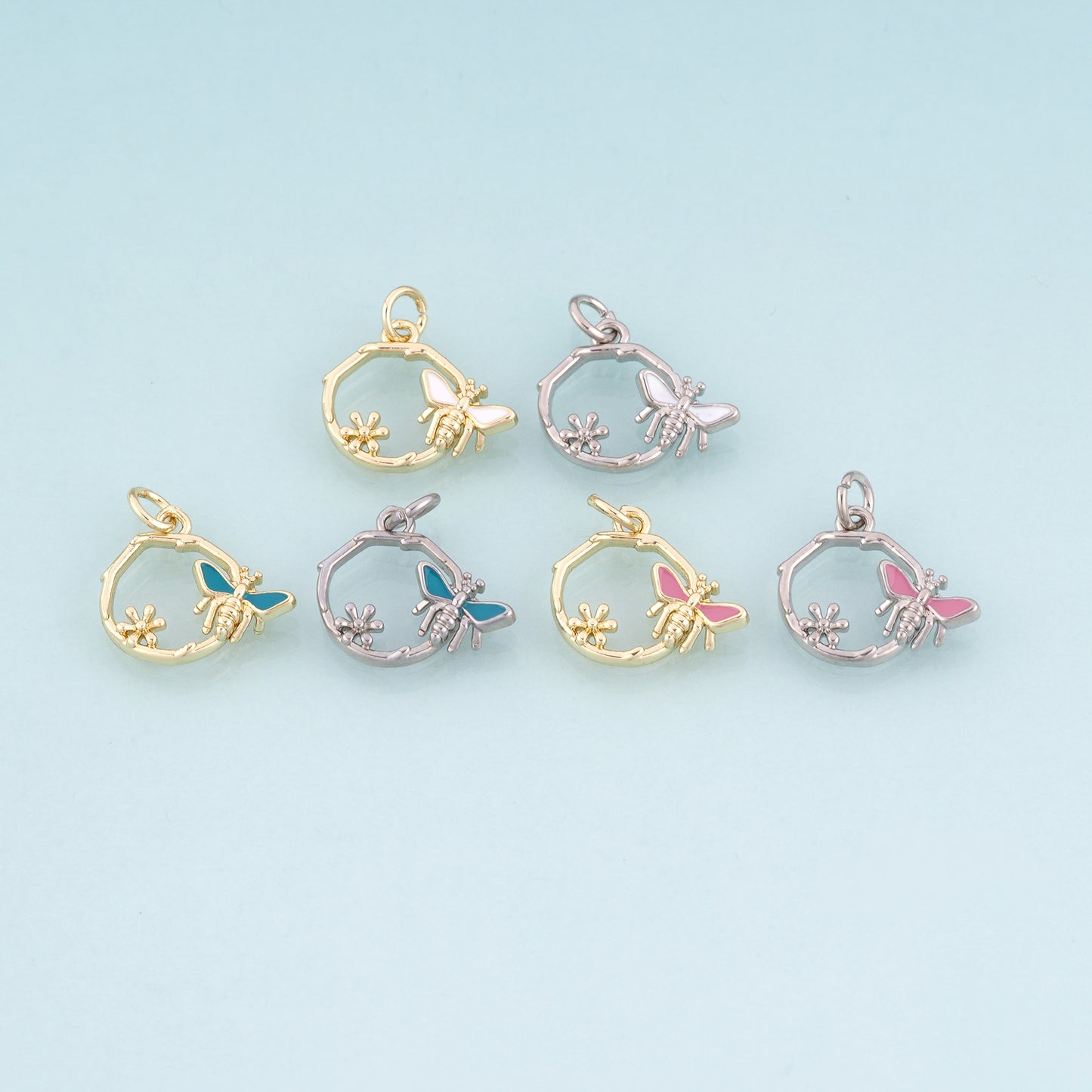 18K Gold Filled Enamel Vine Bee Pendant,Spring Pastoral Style Charm Bracelet Necklace for DIY Jewelry Making Supply