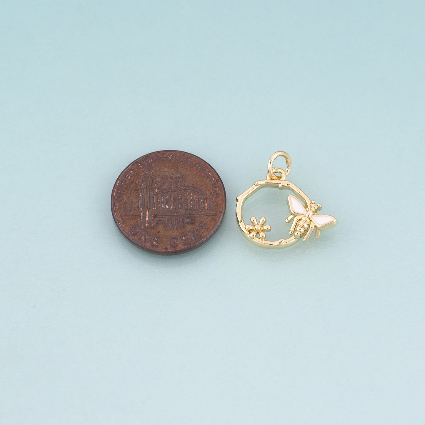 18K Gold Filled Enamel Vine Bee Pendant,Spring Pastoral Style Charm Bracelet Necklace for DIY Jewelry Making Supply