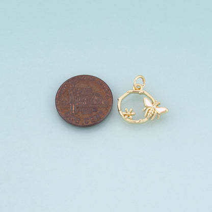 18K Gold Filled Enamel Vine Bee Pendant,Spring Pastoral Style Charm Bracelet Necklace for DIY Jewelry Making Supply