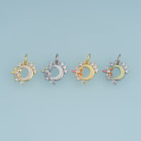 18K Gold Filled Floral Moon Charm,Colorful Enamel Crescent Moon Pendant with Flower Detail Celestial Charm DIY Jewelry