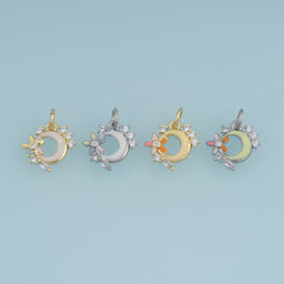 18K Gold Filled Floral Moon Charm,Colorful Enamel Crescent Moon Pendant with Flower Detail Celestial Charm DIY Jewelry