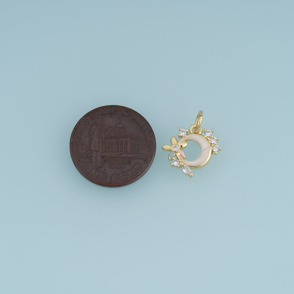 18K Gold Filled Floral Moon Charm,Colorful Enamel Crescent Moon Pendant with Flower Detail Celestial Charm DIY Jewelry