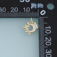 18K Gold Filled Floral Moon Charm,Colorful Enamel Crescent Moon Pendant with Flower Detail Celestial Charm DIY Jewelry
