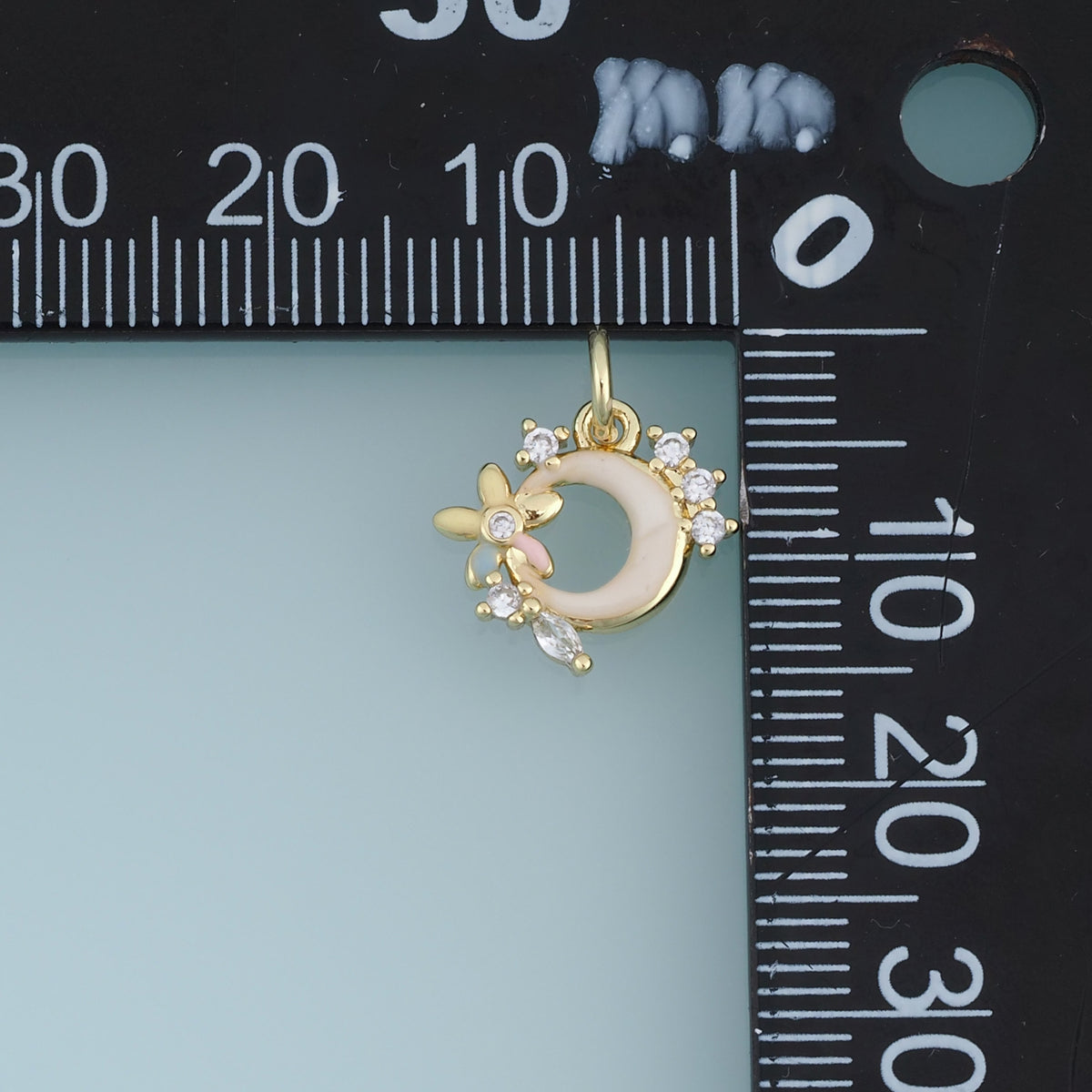 18K Gold Filled Floral Moon Charm,Colorful Enamel Crescent Moon Pendant with Flower Detail Celestial Charm DIY Jewelry