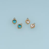 Blue Clear Heart Crystal Pendant,14K Gold Beaded Edge Charm DIY Charm for Necklace Bracelet Making