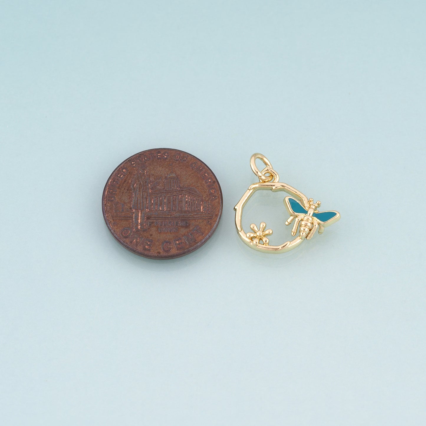 18K Gold Filled Enamel Vine Bee Pendant,Spring Pastoral Style Charm Bracelet Necklace for DIY Jewelry Making Supply
