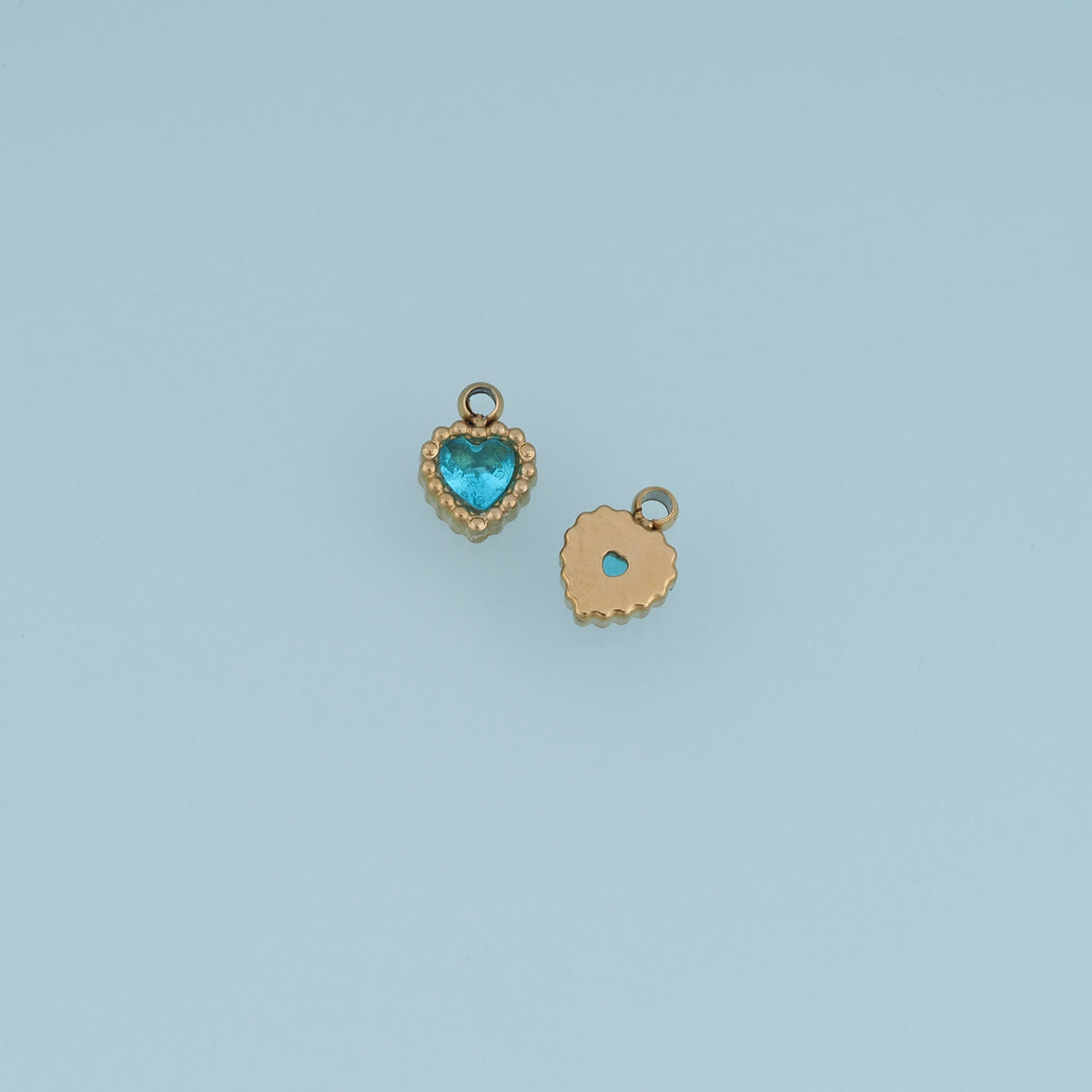 Blue Clear Heart Crystal Pendant,14K Gold Beaded Edge Charm DIY Charm for Necklace Bracelet Making