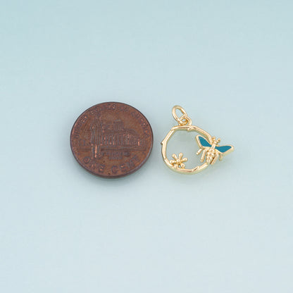 18K Gold Filled Enamel Vine Bee Pendant,Spring Pastoral Style Charm Bracelet Necklace for DIY Jewelry Making Supply
