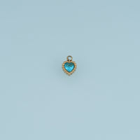 Blue Clear Heart Crystal Pendant,14K Gold Beaded Edge Charm DIY Charm for Necklace Bracelet Making