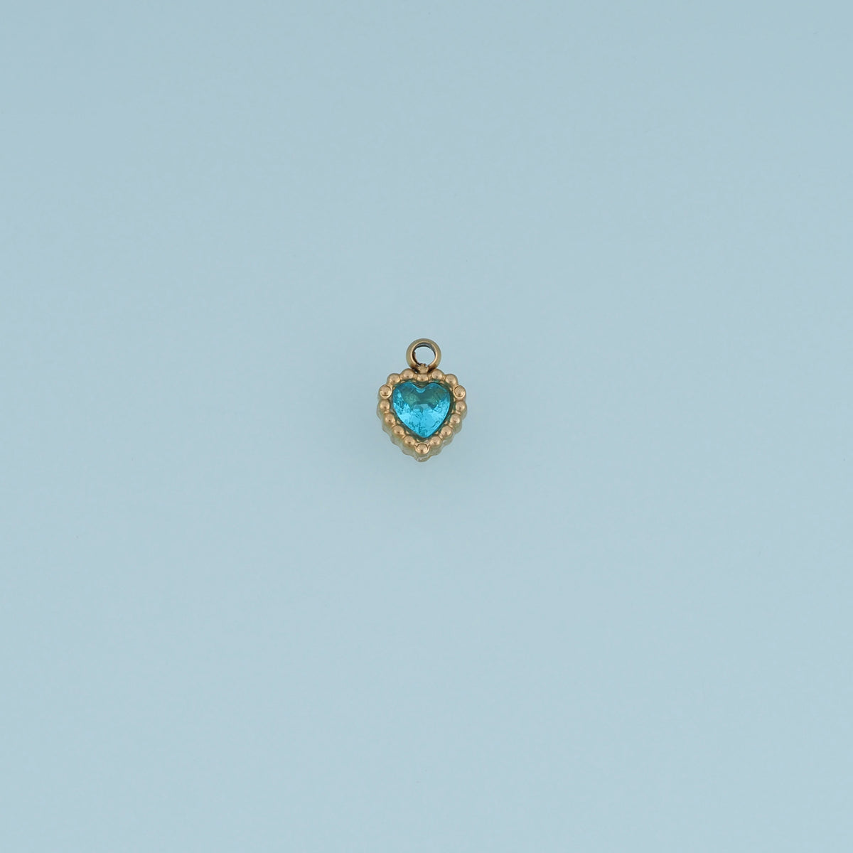 Blue Clear Heart Crystal Pendant,14K Gold Beaded Edge Charm DIY Charm for Necklace Bracelet Making