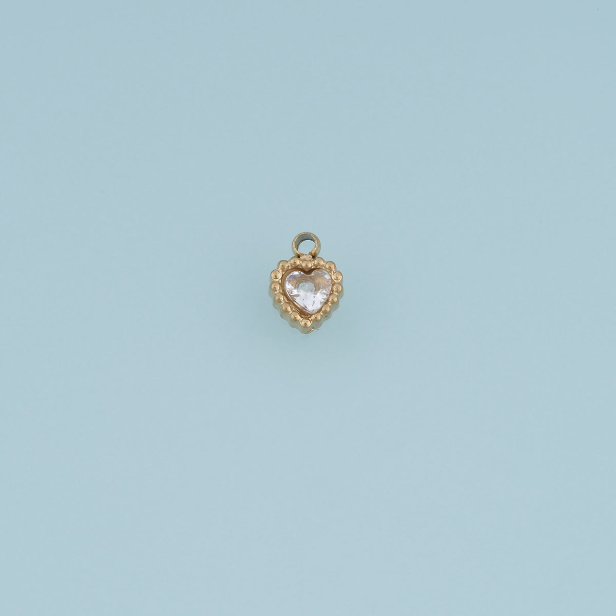 Blue Clear Heart Crystal Pendant,14K Gold Beaded Edge Charm DIY Charm for Necklace Bracelet Making