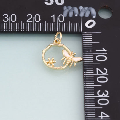 18K Gold Filled Enamel Vine Bee Pendant,Spring Pastoral Style Charm Bracelet Necklace for DIY Jewelry Making Supply