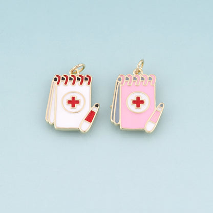 18K Gold Filled Enamel Medical Records Pendant,Graduation Gifts for Medical Students Charm Bracelet Necklace for DIY Jewelry Making Supply