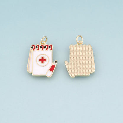 18K Gold Filled Enamel Medical Records Pendant,Graduation Gifts for Medical Students Charm Bracelet Necklace for DIY Jewelry Making Supply