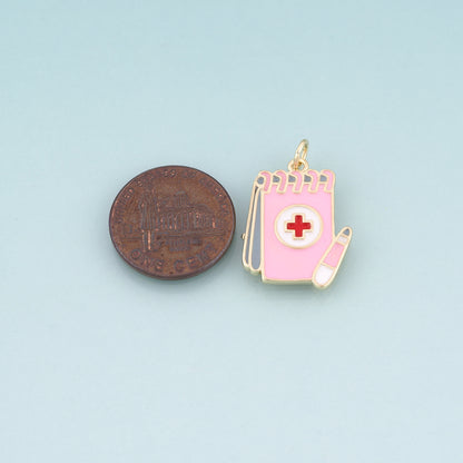 18K Gold Filled Enamel Medical Records Pendant,Graduation Gifts for Medical Students Charm Bracelet Necklace for DIY Jewelry Making Supply