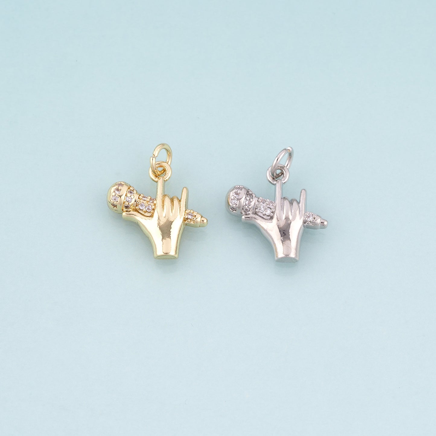 18K Gold Filled CZ Hip Hop Gesture Pendant,American Hip Hop Charm Bracelet Necklace for DIY Jewelry Making Supply