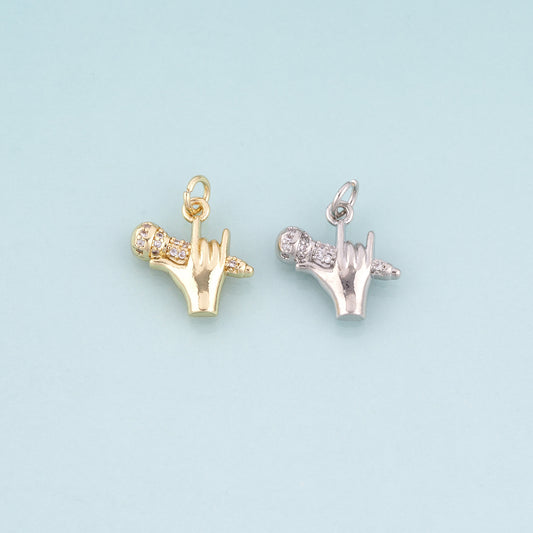 18K Gold Filled CZ Hip Hop Gesture Pendant,American Hip Hop Charm Bracelet Necklace for DIY Jewelry Making Supply