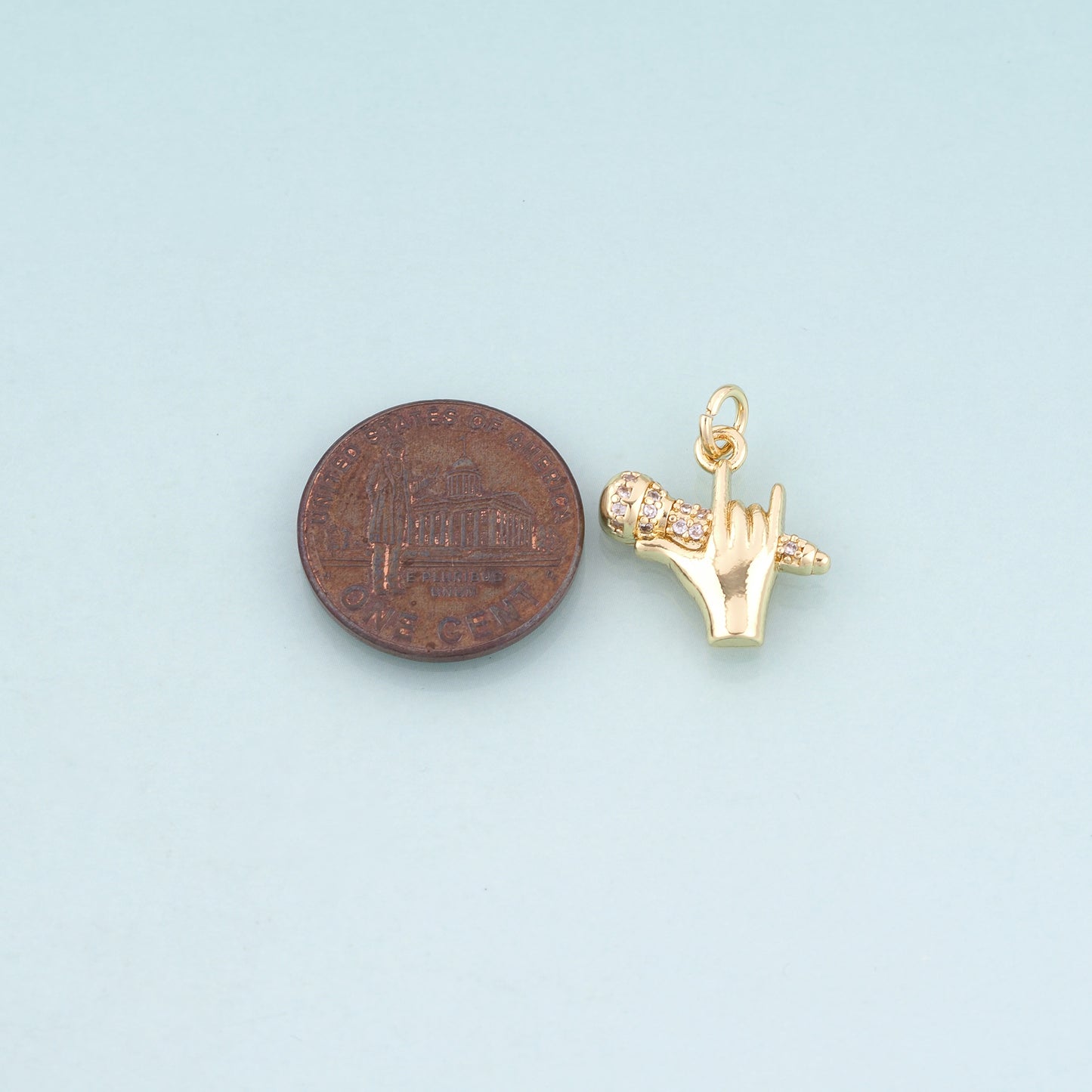 18K Gold Filled CZ Hip Hop Gesture Pendant,American Hip Hop Charm Bracelet Necklace for DIY Jewelry Making Supply