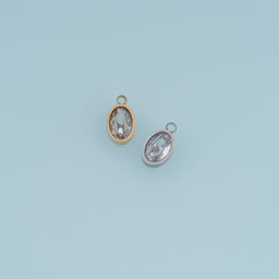 Oval Crystal Pendant,14K Gold Silver Clear Faceted Gemstone Charm DIY Charm for Necklace Bracelet Making