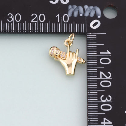 18K Gold Filled CZ Hip Hop Gesture Pendant,American Hip Hop Charm Bracelet Necklace for DIY Jewelry Making Supply