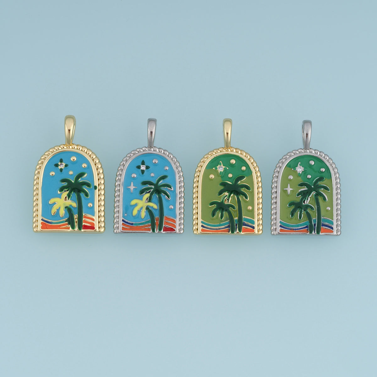 18K Gold Filled Arch Palm Tree Charm, Colorful Enamel Beach Pendant, Tropical Palm Charm for Bracelet Necklace DIY Jewelry Making Supply