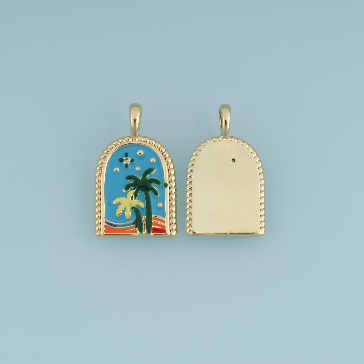 18K Gold Filled Arch Palm Tree Charm, Colorful Enamel Beach Pendant, Tropical Palm Charm for Bracelet Necklace DIY Jewelry Making Supply