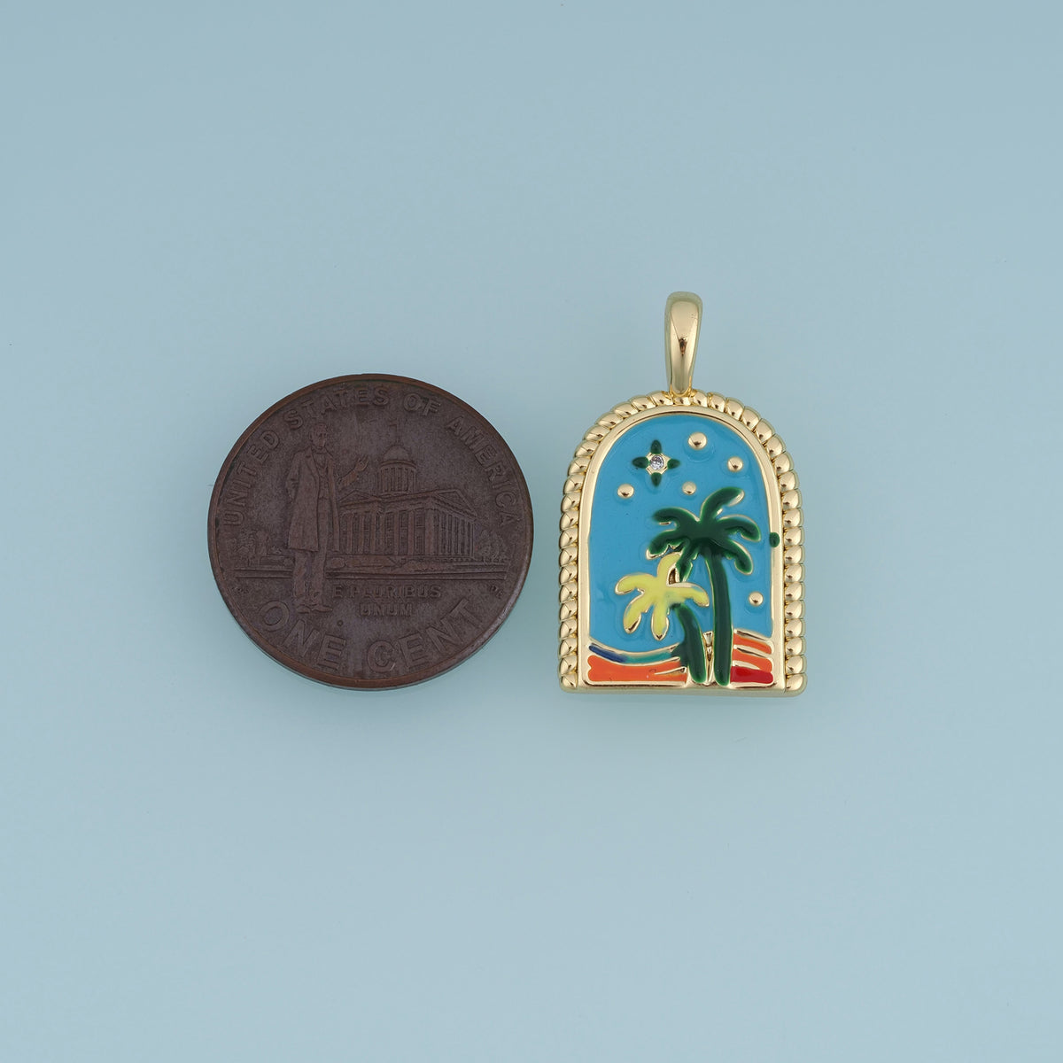 18K Gold Filled Arch Palm Tree Charm, Colorful Enamel Beach Pendant, Tropical Palm Charm for Bracelet Necklace DIY Jewelry Making Supply