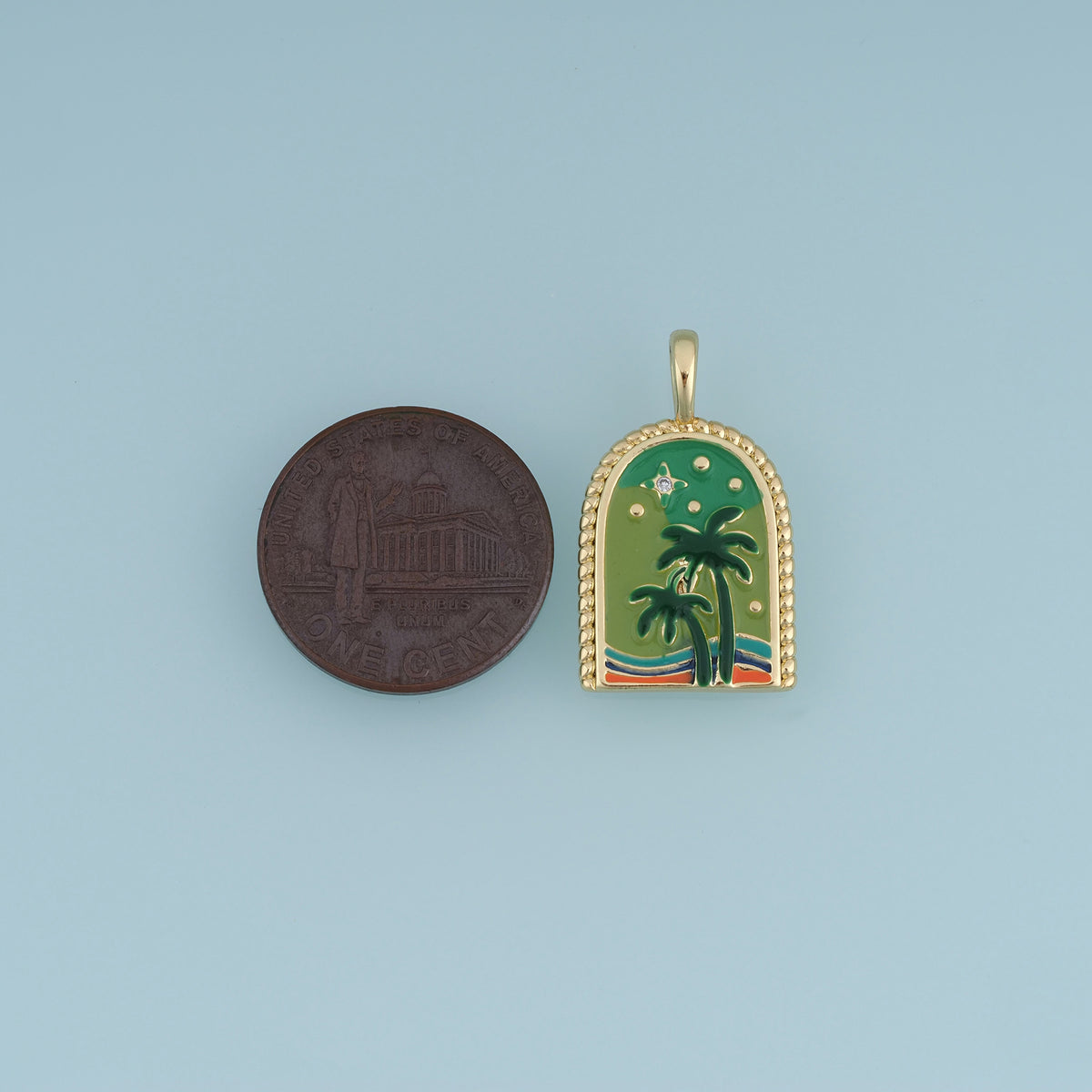 18K Gold Filled Arch Palm Tree Charm, Colorful Enamel Beach Pendant, Tropical Palm Charm for Bracelet Necklace DIY Jewelry Making Supply
