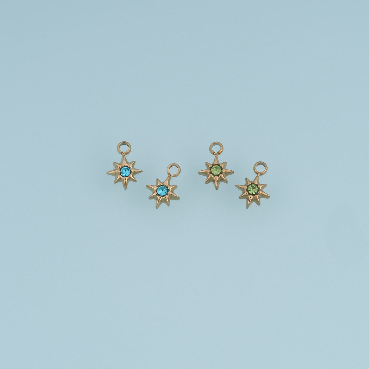 Eight Point Star Pendant,14K Gold Green Blue Crystal Charm DIY Charm for Necklace Bracelet Making
