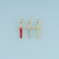 18K Gold Filled Sword Charm, Colorful Enamel Sword Pendant, CZ Paved Dagger Charm for Bracelet Necklace DIY Jewelry Making Supply