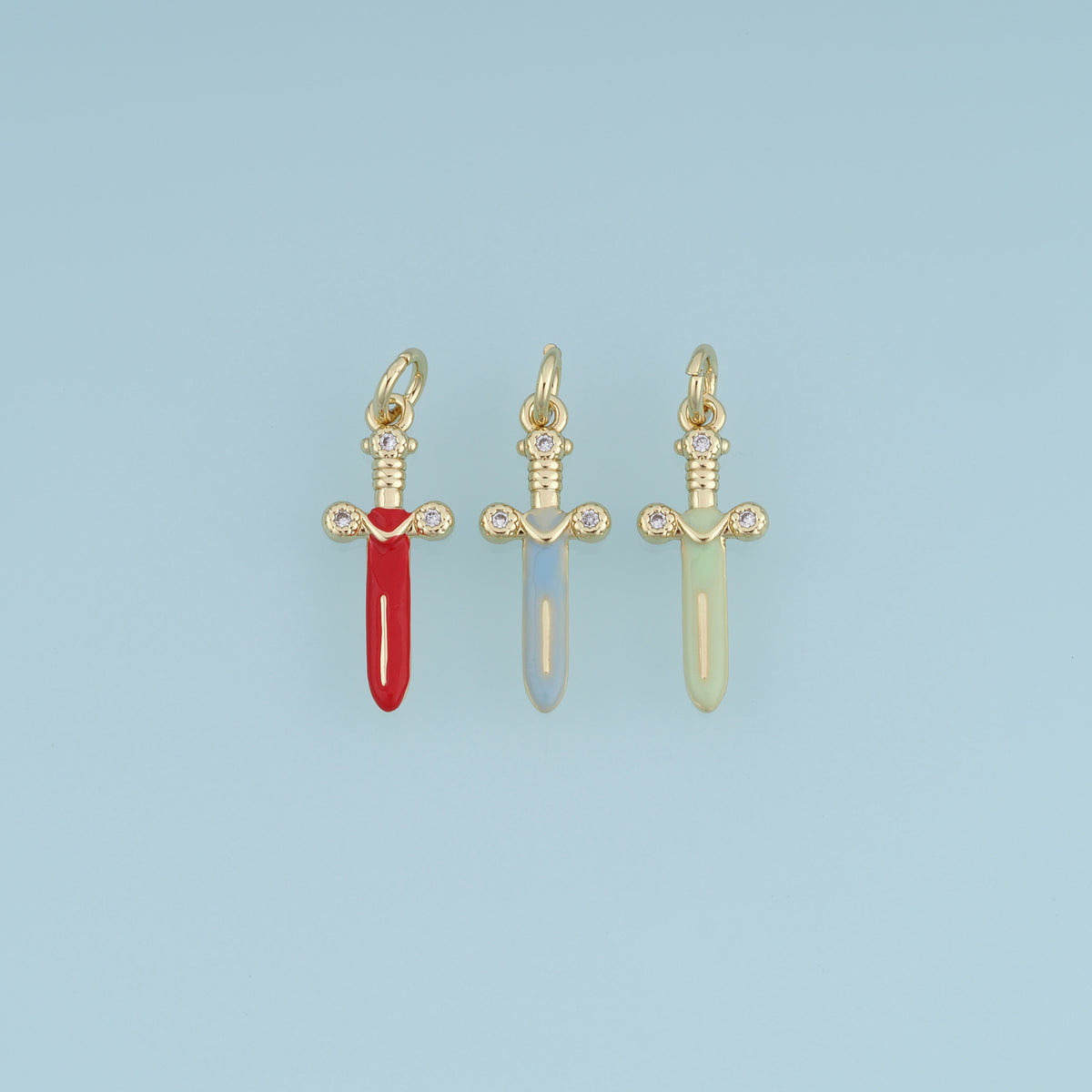 18K Gold Filled Sword Charm, Colorful Enamel Sword Pendant, CZ Paved Dagger Charm for Bracelet Necklace DIY Jewelry Making Supply