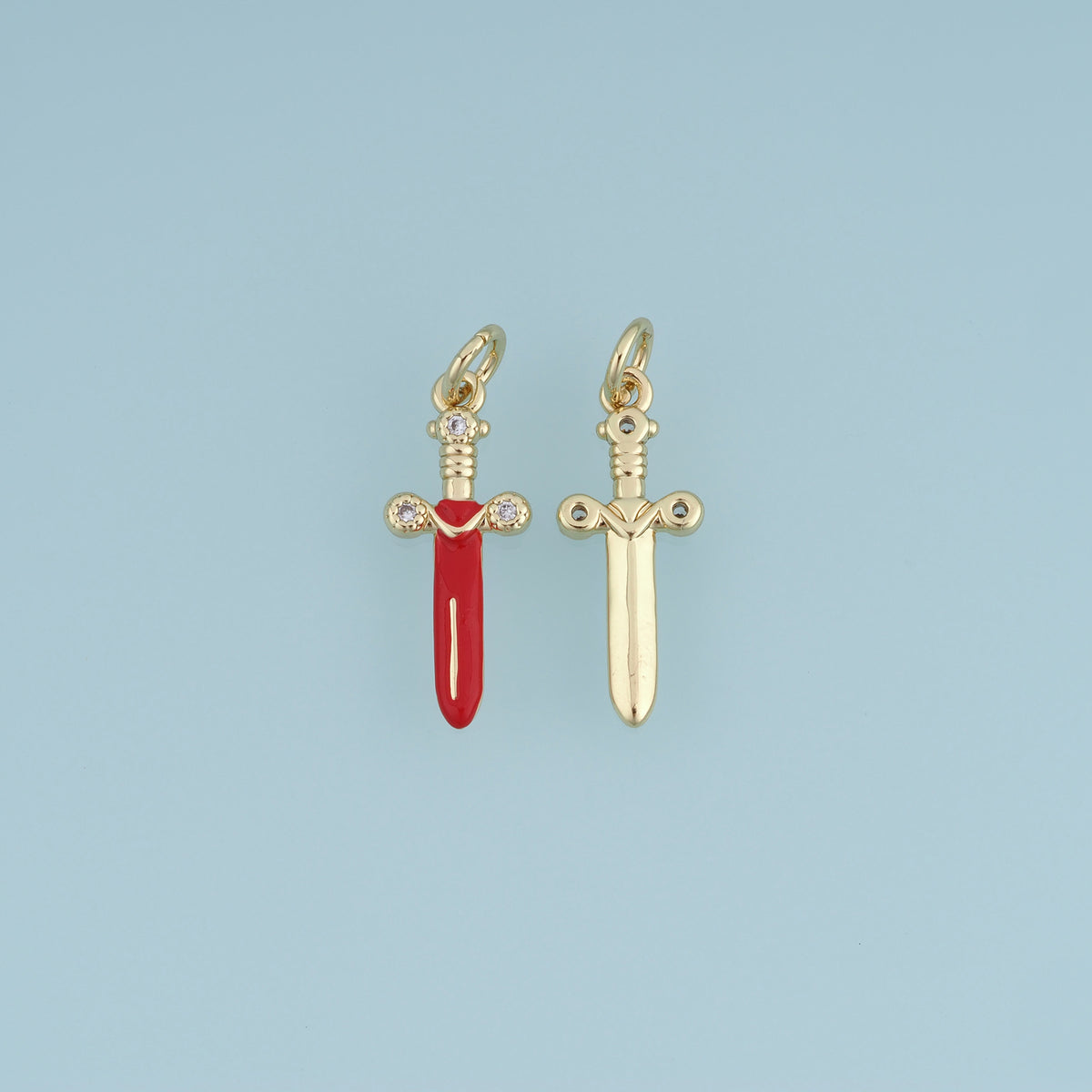 18K Gold Filled Sword Charm, Colorful Enamel Sword Pendant, CZ Paved Dagger Charm for Bracelet Necklace DIY Jewelry Making Supply