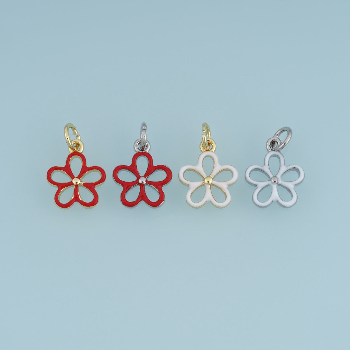 18K Gold Filled Hollow Flower Charm, Colorful Enamel Floral Pendant for Bracelet Necklace DIY Jewelry Making Supply