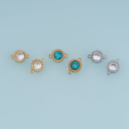 Round Crystal Connector,14K Gold Silver Blue Clear Beaded Charm DIY Charm for Necklace Bracelet Making