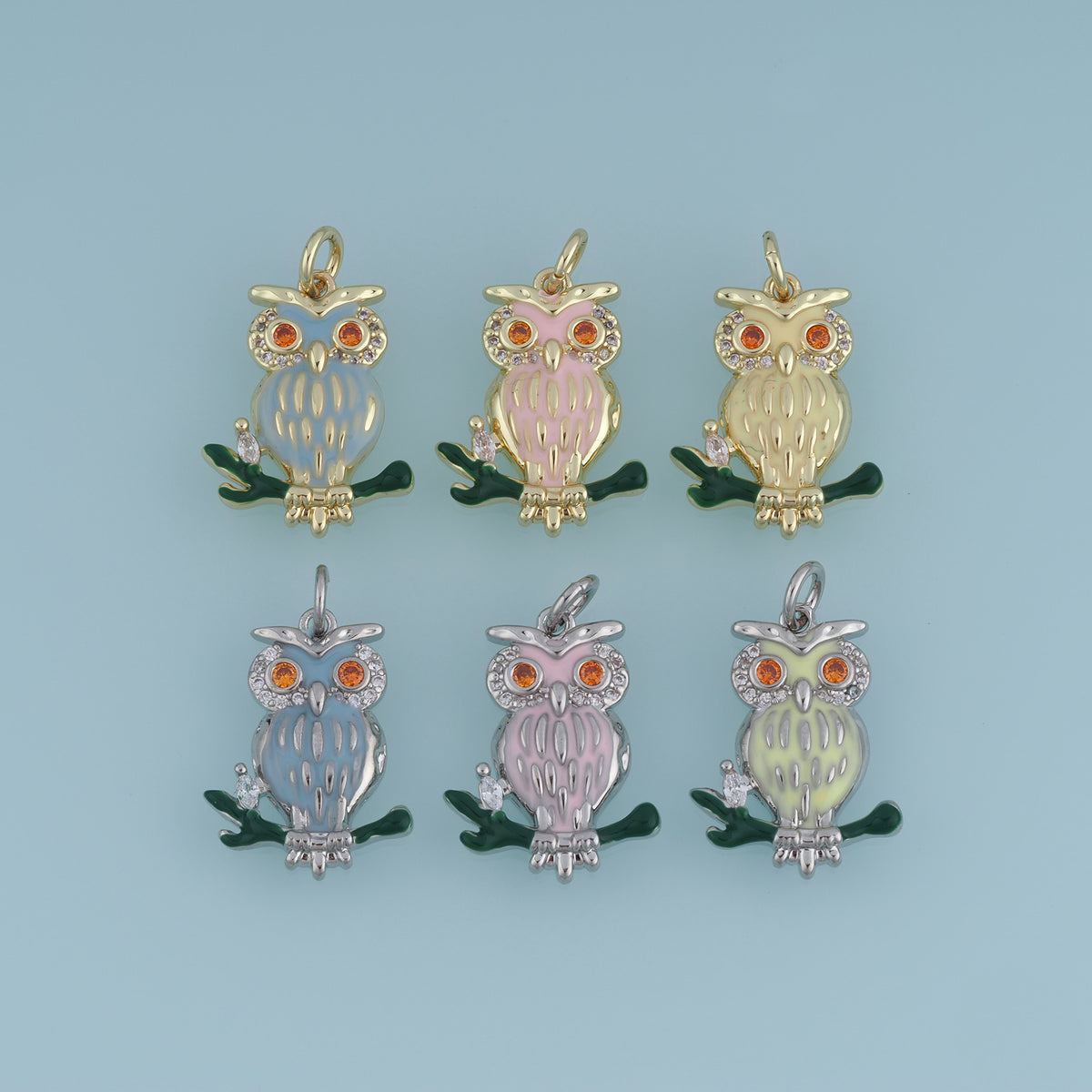 18K Gold Filled Owl Charm, Colorful Enamel Owl Pendant, CZ Animal Charm for Bracelet Necklace DIY Jewelry Making Supply