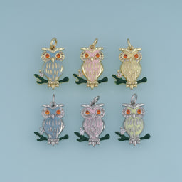 18K Gold Filled Owl Charm, Colorful Enamel Owl Pendant, CZ Animal Charm for Bracelet Necklace DIY Jewelry Making Supply