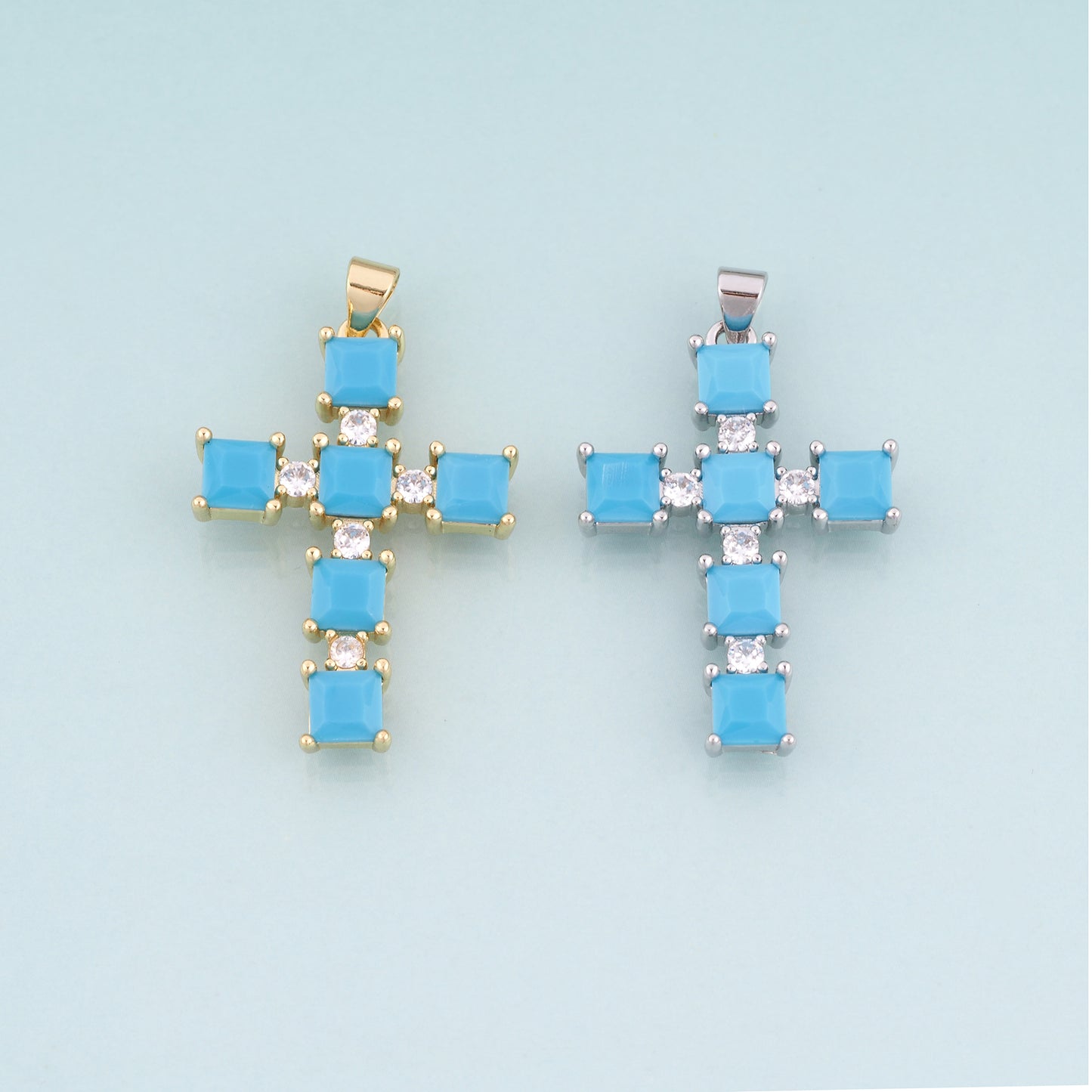 18K Gold Filled CZ Cross Pendant,Religion Cross Charm Bracelet Necklace for DIY Jewelry Making Supply