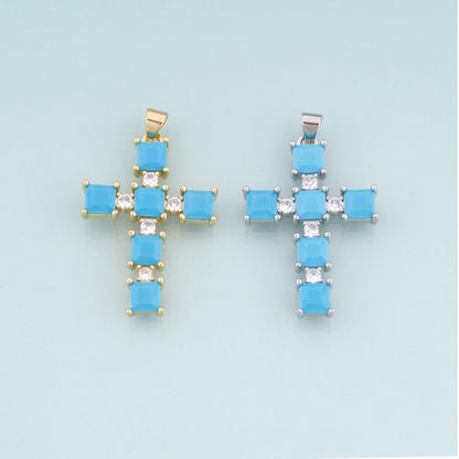 18K Gold Filled CZ Cross Pendant,Religion Cross Charm Bracelet Necklace for DIY Jewelry Making Supply