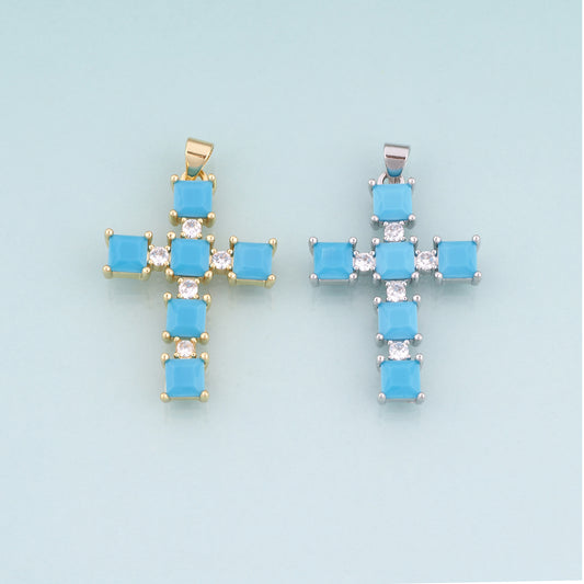 18K Gold Filled CZ Cross Pendant,Religion Cross Charm Bracelet Necklace for DIY Jewelry Making Supply