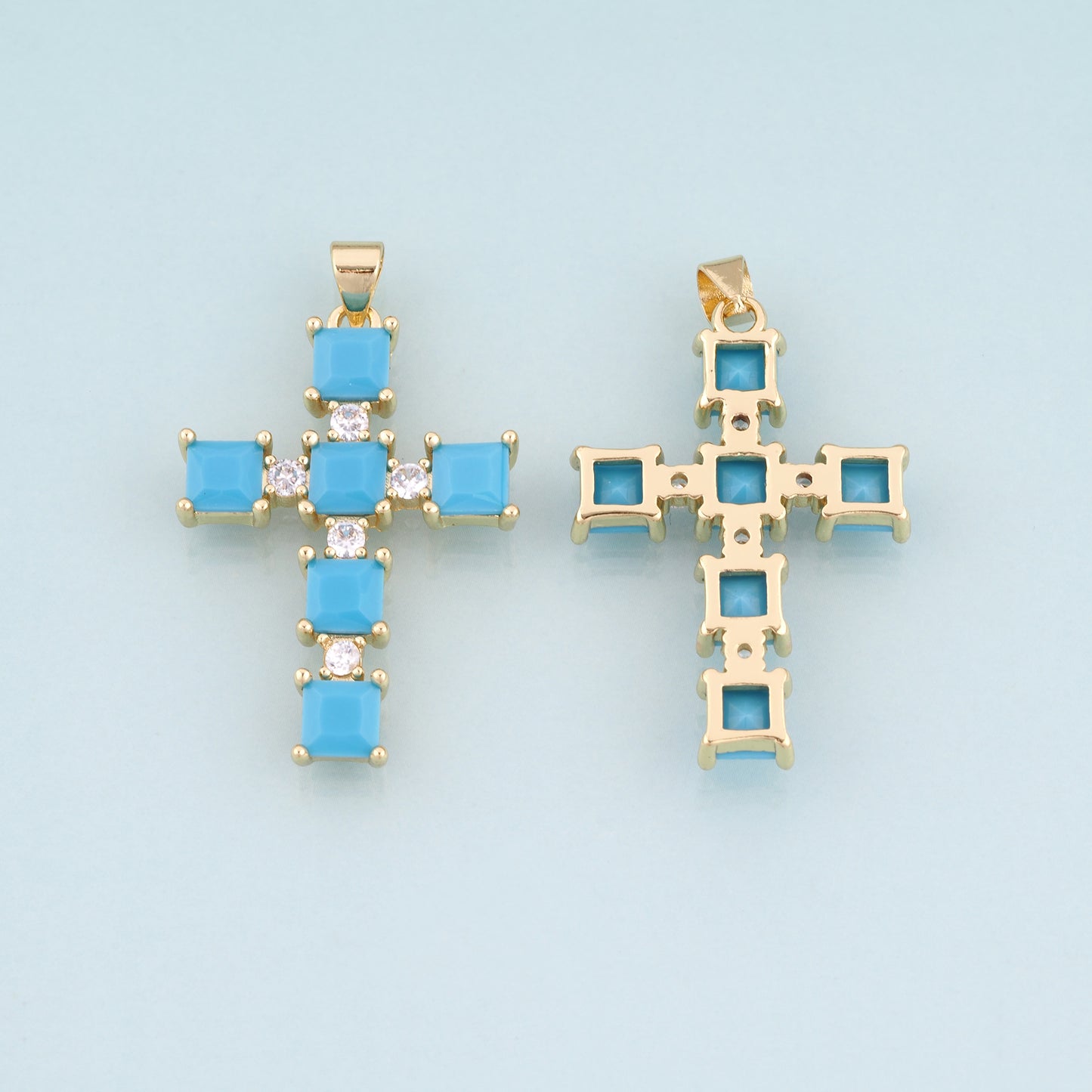 18K Gold Filled CZ Cross Pendant,Religion Cross Charm Bracelet Necklace for DIY Jewelry Making Supply