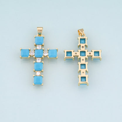 18K Gold Filled CZ Cross Pendant,Religion Cross Charm Bracelet Necklace for DIY Jewelry Making Supply