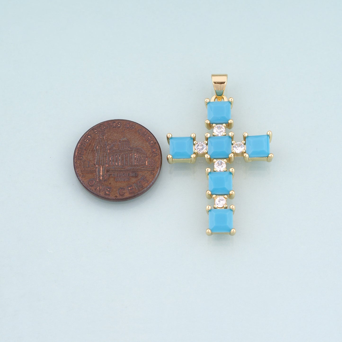 18K Gold Filled CZ Cross Pendant,Religion Cross Charm Bracelet Necklace for DIY Jewelry Making Supply