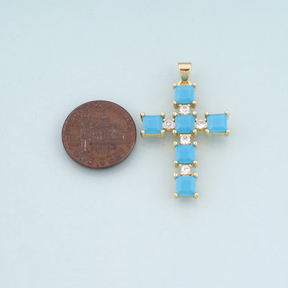 18K Gold Filled CZ Cross Pendant,Religion Cross Charm Bracelet Necklace for DIY Jewelry Making Supply