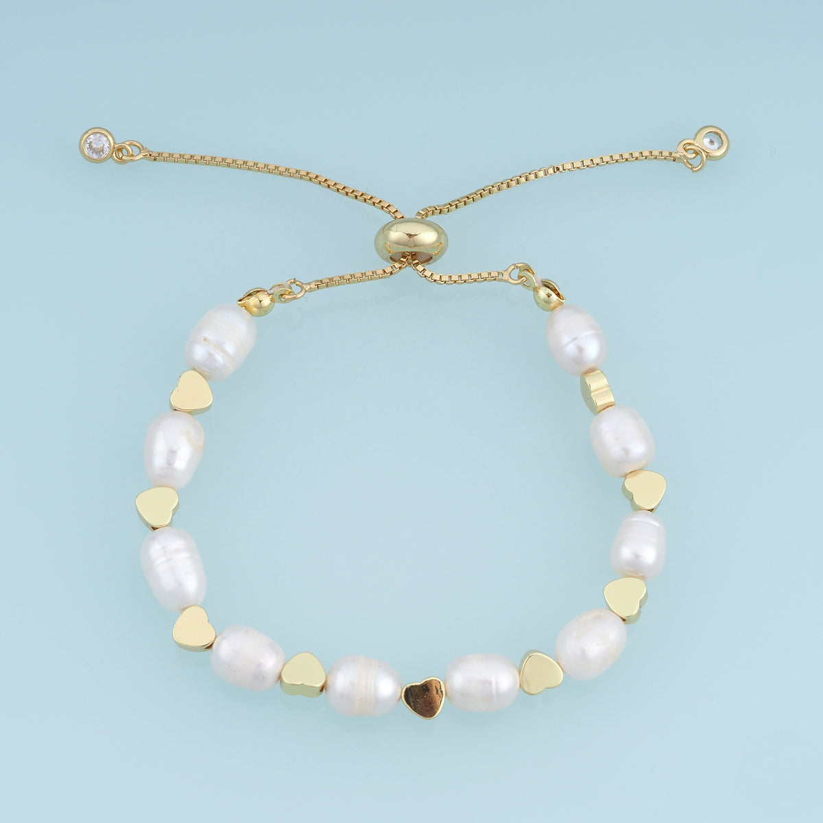 18K Gold Filled Freshwater Pearl Heart Adjustable Bracelet,Gold Heart Bead Pearl Bracelet Adjustable Chain Bracelet Minimalist Jewelry