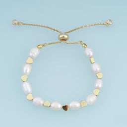 18K Gold Filled Freshwater Pearl Heart Adjustable Bracelet,Gold Heart Bead Pearl Bracelet Adjustable Chain Bracelet Minimalist Jewelry
